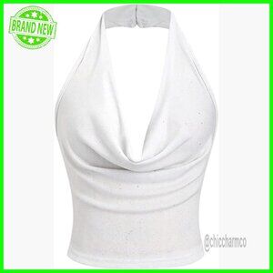 Sparkly Halter Crop Top Backless Party Club Rave Festival Outfit